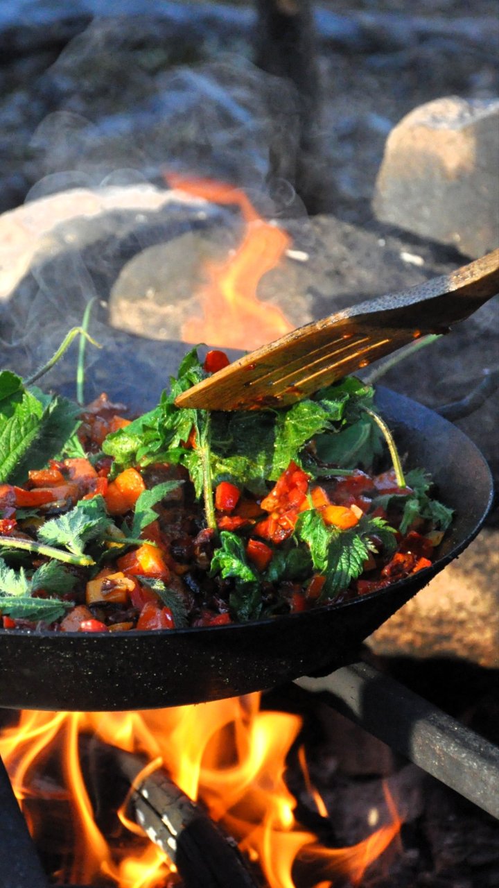 Preparing a meal on the campfire